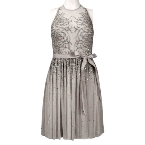 Adrianna Papell illusion halter neck beaded baby doll‎ dress size 10 - Picture 1 of 6